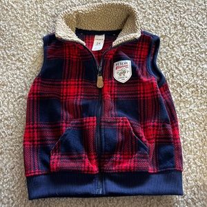 Blue and red buffalo plaid fleece vest. Unisex toddler